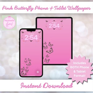 Pink Butterflies Phone & Tablet Wallpaper Set - Digital Download