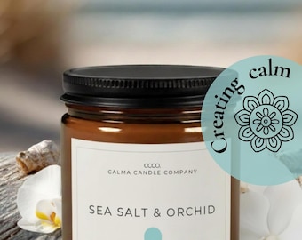 Sea Salt Orchid Candle, Coastal Amber Jar, Minimalist Ocean Scent