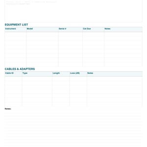 RF Lab Notebook Printable Template | S-Parameter Log Cable Loss Tracker Noise Figure | Test Engineer Worksheets | Measurement Documentation