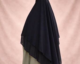 Black 2-Layer Chiffon Khimar | Umm Hafsa Two Veil Khimar | Lightweight Modest Khimar | Full Coverage Muslim Khimar | Niqab Option Khimar