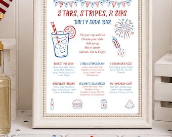 Patriotic Dirty Soda Bar Sign | Summer Drink Menu Template | 4th Of July Party Decor | Canva Template