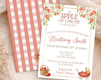 The Apple Of Our Eye Baby Shower Invitation | Watercolor Fall Orchard Canva Template | Rustic Autumn Gender Neutral Invite