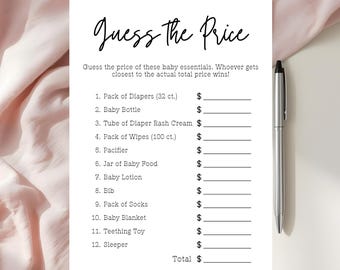 Guess The Price Baby Shower Game, Minimalist Baby Shower Activity For All Ages, Name The Price, Baby Items Pricing Game, Baby Sprinkle Game