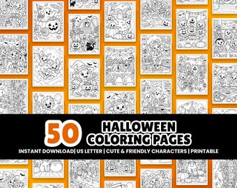 50 Halloween Coloring Pages for Kids | Cute Halloween Coloring Sheets | Printable Kids Activity | Perfect for Parties & Classroom