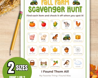 Fall Farm Scavenger Hunt Printable for Kids | Autumn Farm Activity | Kids Fall Game | Farm Hunt Game | Fun Family Outdoor Activity
