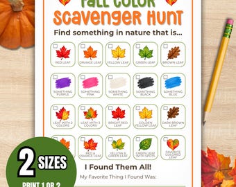 Fall Color Scavenger Hunt Printable for Kids | Autumn Nature Hunt | Outdoor Activity | Kids Fall Game | Outside Field Trip Activity