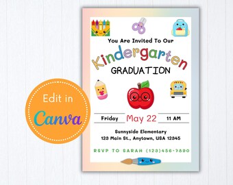 Faire-part de remise des diplômes de maternelle | Modèle de toile personnalisable dans des couleurs amusantes