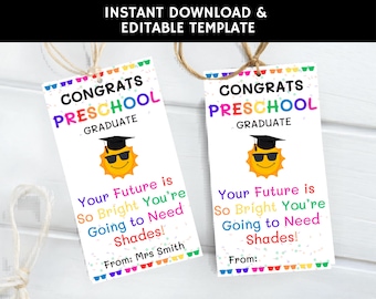 Étiquettes de faveur pour l'obtention du diplôme préscolaire | Etiquettes imprimables modifiables pour les fêtes de fin d'année | Thème Future So Bright