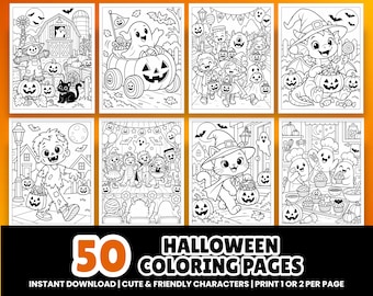 50 Halloween Coloring Pages for Kids | Cute Halloween Coloring Sheets | Printable Kids Activity | Perfect for Parties & Classroom
