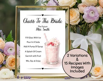 Customizable Bridal Shower Dirty Soda Bar Sign & Wedding Mocktail Menu Canva Template