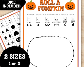 Roll a Pumpkin Printable Halloween Game | Screen Free Kids Dice Activity | Build a Pumpkin | Fall Homeschool & Classroom Game | Die Template