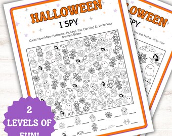 Halloween I Spy Game for Preschool & Kids | Printable Halloween Scavenger Hunt Activity | Easy and Hard Versions | Classroom Party Game