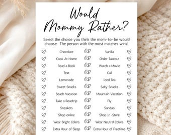 Would Mommy Rather Baby Shower Game | Minimalist Party Activity | Would She Rather | Who Knows Mommy Best | Instant PDF Download