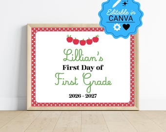 Apple Polka Dot First Day Of School Sign | Editable Back To School Sign | Customizable Canva Template