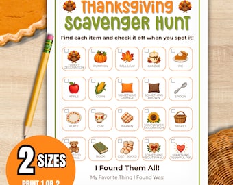 Thanksgiving Scavenger Hunt Printable for Kids | Indoor Thanksgiving Activity | Turkey Day Game | Kids Thanksgiving Table Game | Fall Party