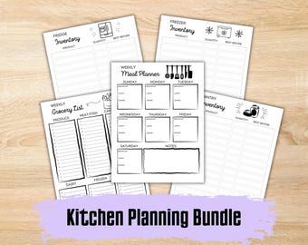 Kitchen Organization Bundle: Printable Meal Planner, Grocery List & Inventory Templates for Pantry Fridge Freezer