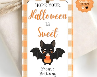 Editable Halloween Gift Tag | Hope Your Halloween Is Sweet | Fall Treat Bag Label for Classroom Party Favors & Neighborhood Trick Or Treat