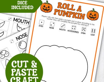 Roll a Pumpkin Printable Game | Halloween Cut and Paste Craft for Kids | Printable Dice Game | Homeschool & Classroom Party Activity