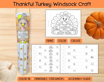 Thankful Turkey Windsock Craft for Kids | Thanksgiving Printable Craft | Gratitude Activity | Fall Craft for Home, School, & Parties