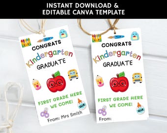 Étiquettes-cadeau pour l'obtention du diplôme de maternelle | Etiquettes de cadeau modifiables pour les étudiants | Modèles imprimables sur toile