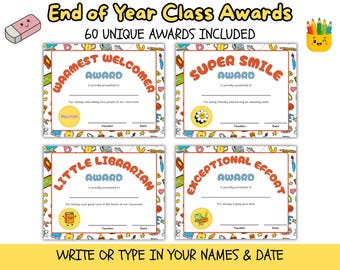 Récompenses de fin d'année - Superlatifs imprimables modifiables, certificats d'un enseignant pour l'école maternelle et primaire