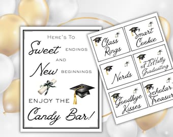Enseignes et étiquettes pour buffet de bonbons pour la remise des diplômes - Impression d'enseignes Candy Bar