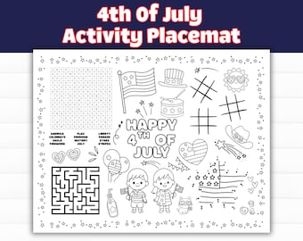 4th of July Kids Activity Placemat | Independence Day Coloring & Games Printable