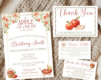 The Apple Of Our Eye Baby Shower Invitation Set | Watercolor Fall Orchard Canva Templates & Thank You Cards | Gender Neutral Invite