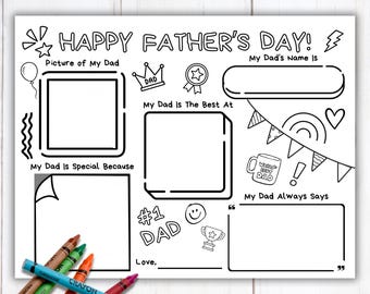 Joyeuse fête des pères à colorier et feuille d'activités sur les papas pour les enfants, cadeau de fête des pères pour papa