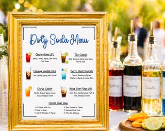 Lot d'enseignes pour barres de soda sales | Modèles modifiables de toile de fête et de mariage avec des recettes de cocktails sans alcool et un menu | Parfait pour la remise des diplômes et les anniversaires