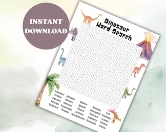 Dinosaur Word Search Puzzle Printable | Dinosaur Activity for Kids | Educational Worksheet | Homeschool & Classroom Game | Dino Party