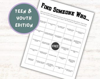 Find Someone Who Bingo for Teens | Get To Know You Youth Icebreaker Game | Perfect for Schools Church Groups Sports Teams & Camps