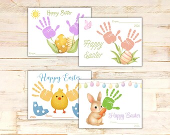 Lot d'oeuvres d'art souvenir empreinte de main de Pâques, travaux manuels préscolaires imprimables pour tout-petits pour le printemps, activité personnalisée joyeuses Pâques pour la garderie