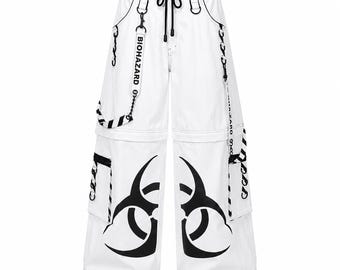 Handmade White Gothic Techwear Cargo Pants Wide Leg Y2K Harajuku Streetwear