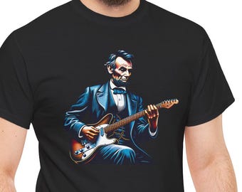 Abraham Lincoln Playing Electric Guitar Color Funny T-Shirt