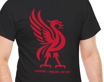 Liverpool England est. 1207 Kolossal Liverbird Röd Mönstrad T-shirt i Tjock Bomull