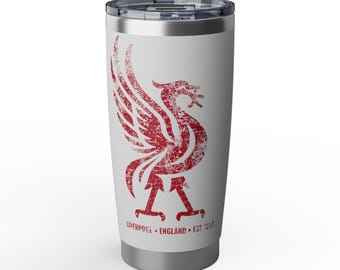 Liverpool England est. 1207 Kolossal Liverbird Röd åldrad rostfri stålisolerad tumbler