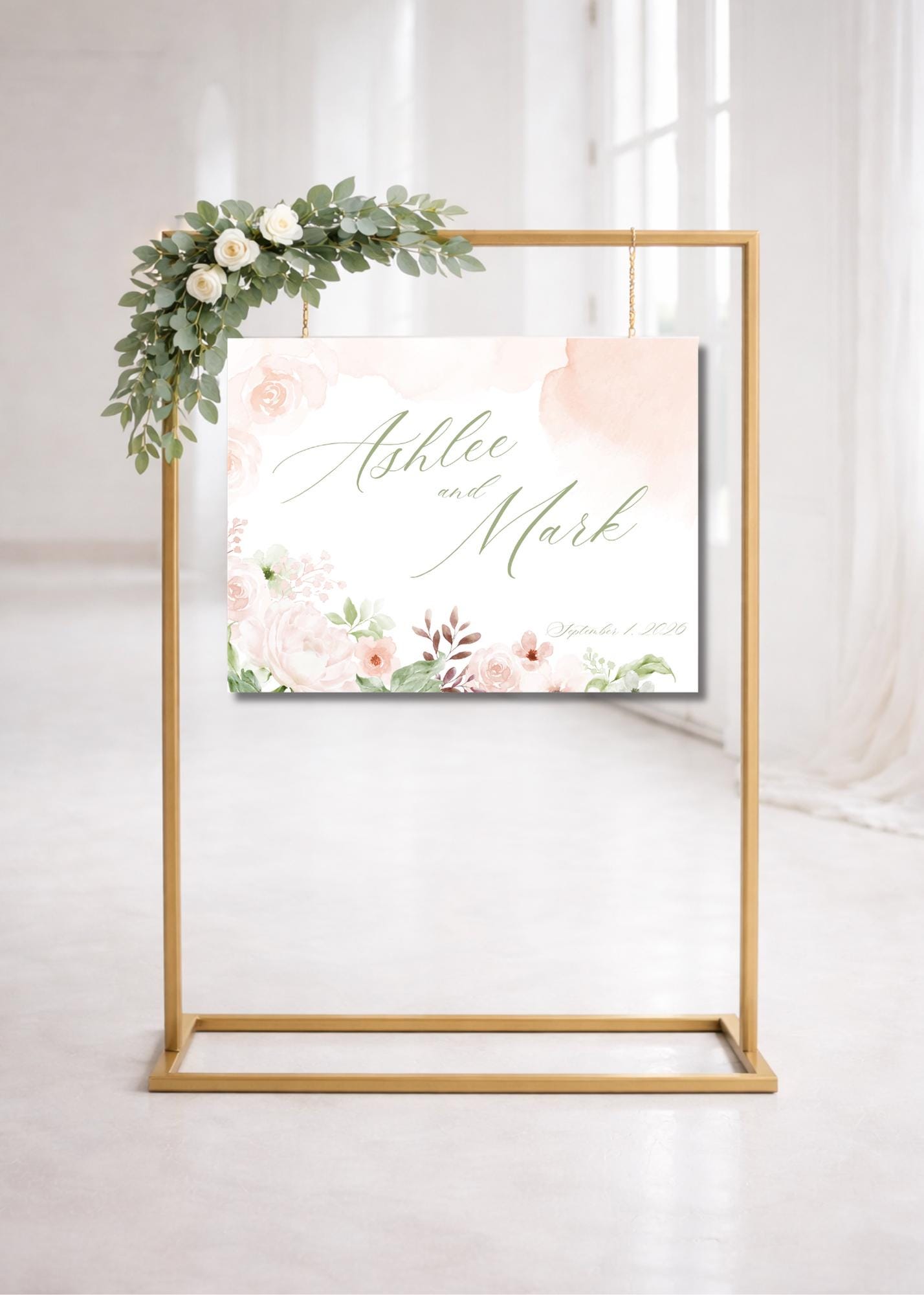 Blush Floral Wedding Welcome Sign Template | Editable Canva Bundle ...