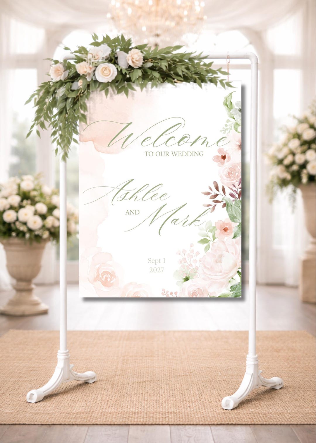 Blush Floral Wedding Welcome Sign Template | Editable Canva Bundle ...