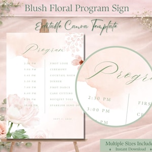 Szablon napisu na plan ślubu z motywem kwiatów w kolorze różu, edytowalny w serwisie Canva (do natychmiastowego pobrania)