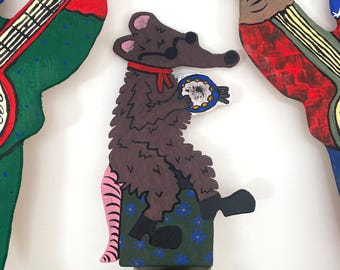 Rat playing tambourine. Hand-painted wooden cutout