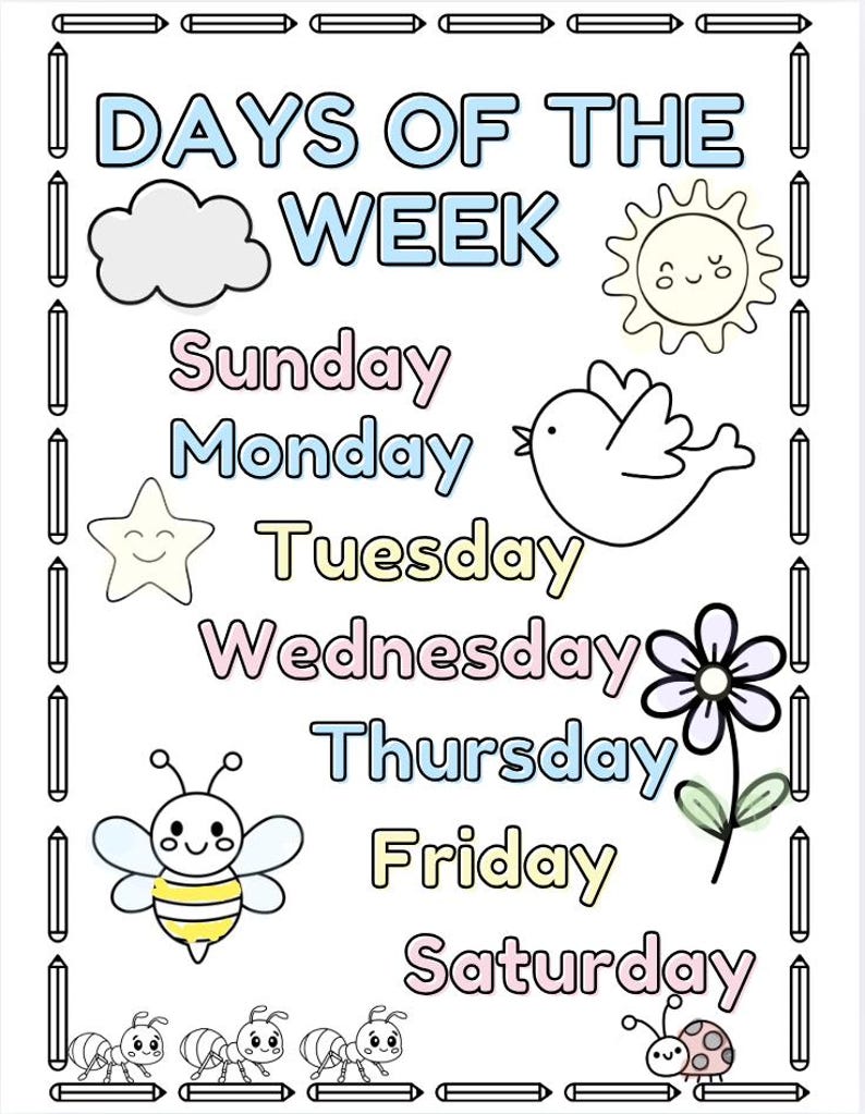 Days of the Week Printable for Kids | Coloring Worksheet Learning ...