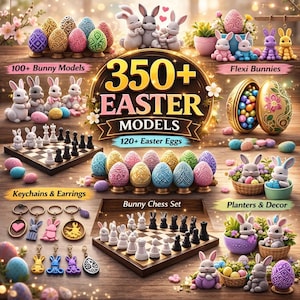 350+ påskdekorationer i STL-format | Påskhare i STL-format | Mega påsk-STL-paket | Överraskningsäggbehållare | Nyckelringar | Blomkruka | 3D-utskrivna filer