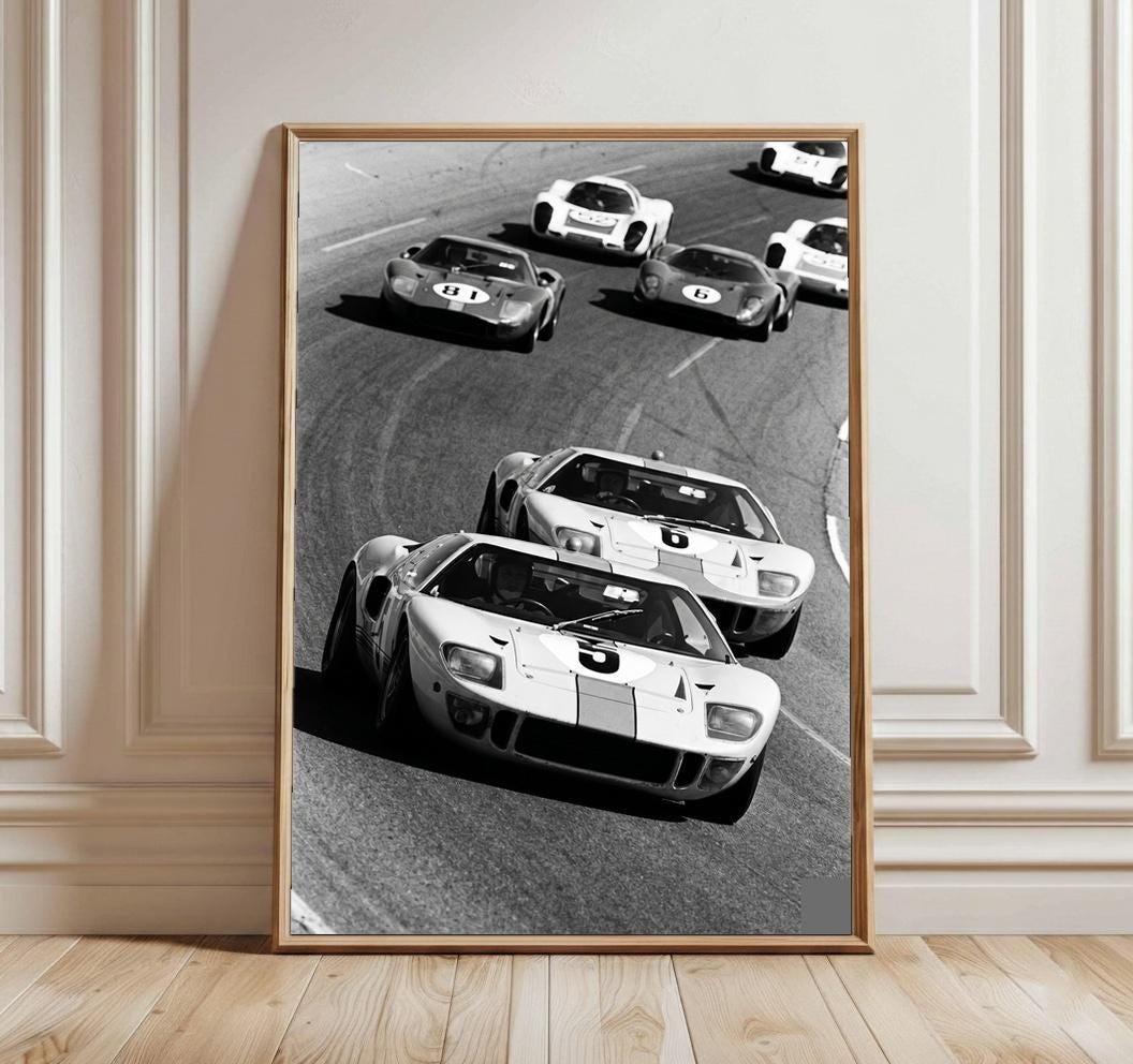 Monochrome Ford GT40 Art, Le Mans Vintage Racing Poster, 1960s ...