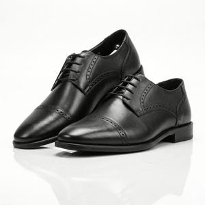 Handmade Black Leather Cap Toe Oxford Shoes: Men's Brogue Dress Shoes image 5