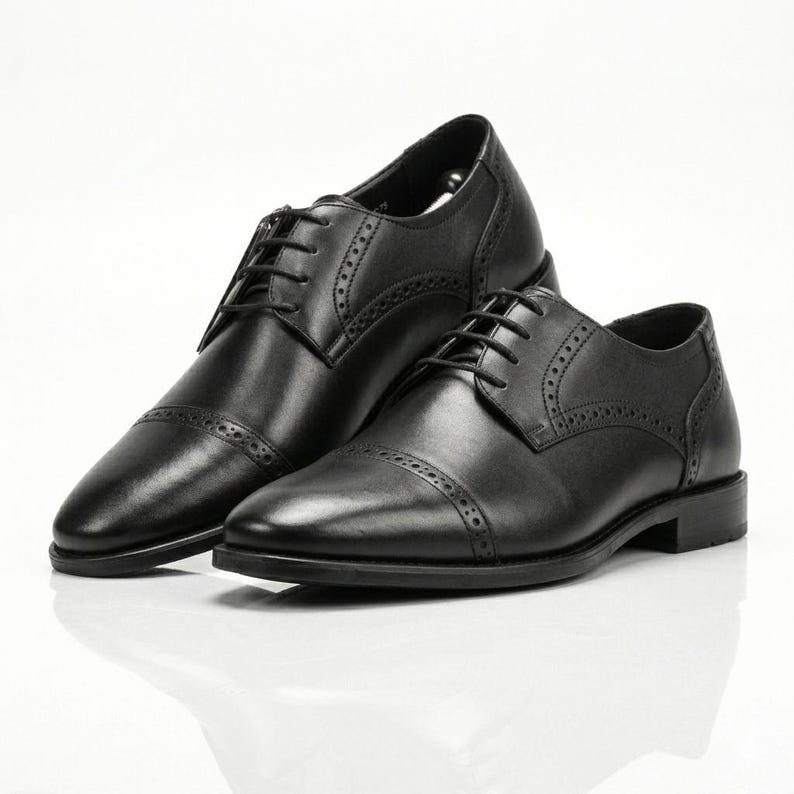 Handmade Black Leather Cap Toe Oxford Shoes: Men's Brogue Dress Shoes image 5