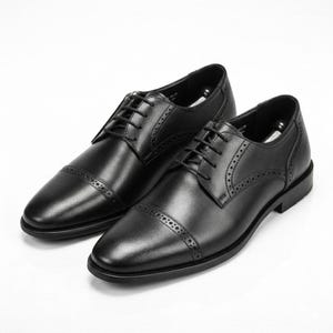 Handmade Black Leather Cap Toe Oxford Shoes: Men's Brogue Dress Shoes image 4