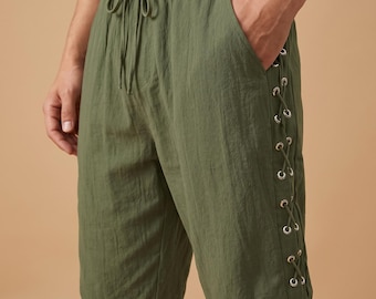 Medieval Viking Shorts, Pirate Short Trousers, Renfaire Shorts Steampunk Pants, Fantasy Festival Landsknecht Pant with Side Lacing