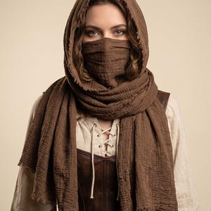 Medieval Viking Scarf | Pirate LARP Shoulder Wrap, Renaissance Fantasy Cowl Cape | Knight Cosplay Hooded Shawl Avant-Garde Streetwear image 5