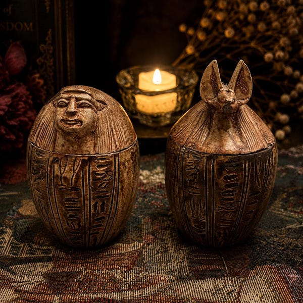 Vintage Egyptian Canopic Jars | Pharaoh Anubis Sarcophagus Trinket Boxes | Altar Décor